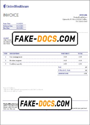 USA United Health Care invoice template in Word and PDF format, fully editable USA United Health Care invoice template in Word and PDF format, fully editable