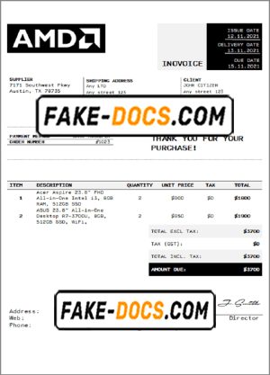 USA AMD invoice template in Word and PDF format, fully editable USA AMD invoice template in Word and PDF format, fully editable