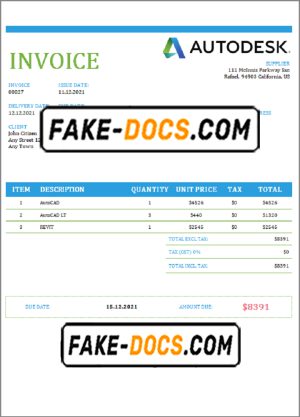 USA Autodesk invoice template in Word and PDF format, fully editable