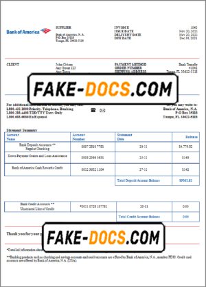 USA Bank of America invoice template in Word and PDF format, fully editable