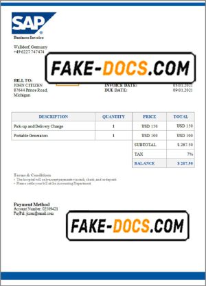 USA SAP invoice template in Word and PDF format, fully editable USA SAP invoice template in Word and PDF format, fully editable