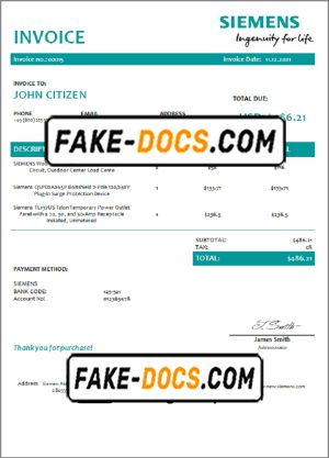 USA Siemens invoice template in Word and PDF format, fully editable USA Siemens invoice template in Word and PDF format, fully editable