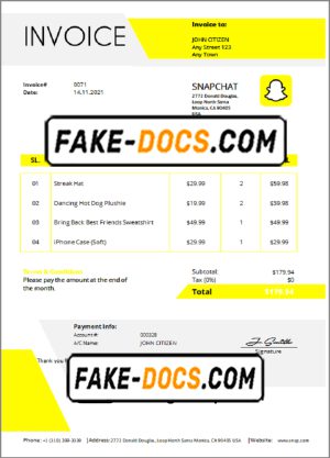 USA Snapchat invoice template in Word and PDF format, fully editable USA Snapchat invoice template in Word and PDF format, fully editable