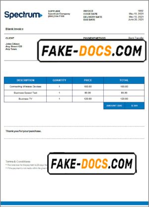USA Spectrum invoice template in Word and PDF format, fully editable USA Spectrum invoice template in Word and PDF format, fully editable