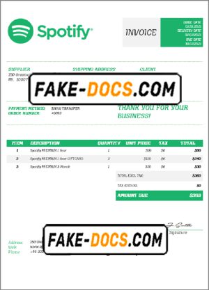 USA Spotify invoice template in Word and PDF format, fully editable USA Spotify invoice template in Word and PDF format, fully editable