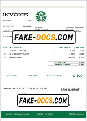 USA Starbucks invoice template in Word and PDF format, fully editable USA Starbucks invoice template in Word and PDF format, fully editable