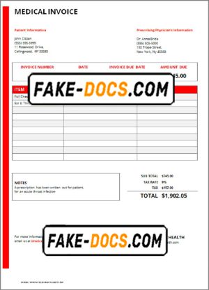 USA New York Northridge Health Center medical invoice template in Word and PDF format, fully editable USA New York Northridge Health Center medical invoice template in Word and PDF format, fully editable