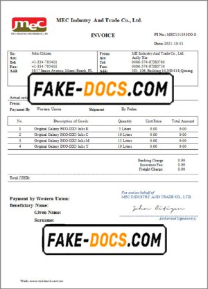USA MEC Industry and Trade Co invoice template in Word and PDF format, fully editable USA MEC Industry and Trade Co invoice template in Word and PDF format, fully editable