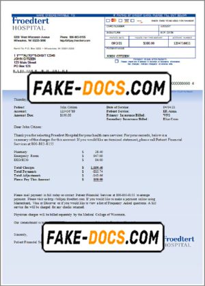 USA Froedtert Hospital invoice template in Word and PDF format, fully editable USA Froedtert Hospital invoice template in Word and PDF format, fully editable