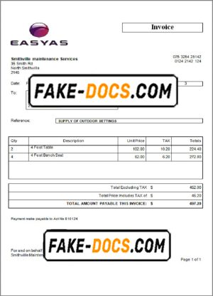 USA Easyas Driver Training invoice template in Word and PDF format, fully editable