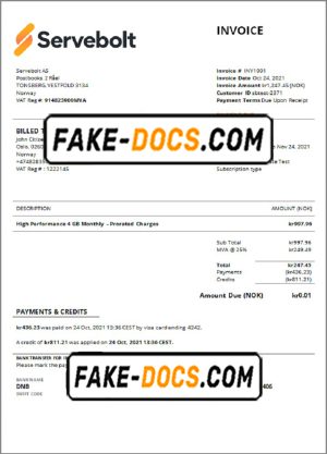 Norway Servebolt high performance hosting company invoice template in Word and PDF format, fully editable Norway Servebolt high performance hosting company invoice template in Word and PDF format, fully editable