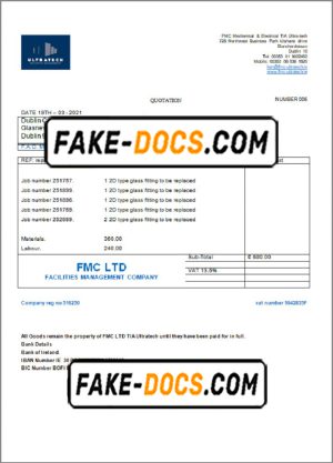 Ireland Ultratech Pvt Ltd invoice template in Word and PDF format, fully editable
