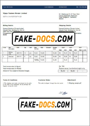India Vijaya Traders Private Limited Company invoice template in Word and PDF format, fully editable
