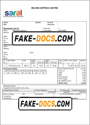 India Saral cooperative altimetry technology mission invoice template in Word and PDF format, fully editable