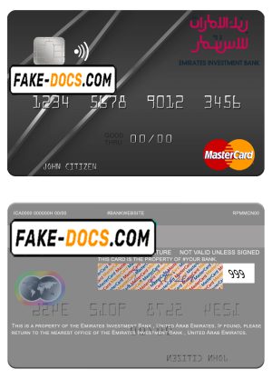 United Arab Emirates Emirates Investment Bank mastercard template in PSD format