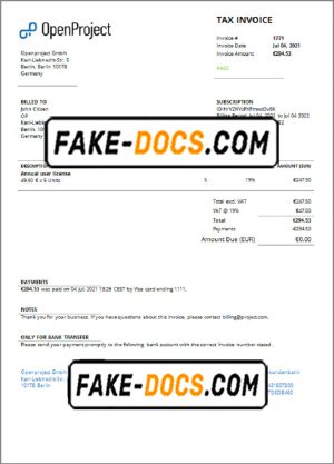 Germany OpenProject leading open source project management software invoice template in Word and PDF format, fully editable Germany OpenProject leading open source project management software invoice template in Word and PDF format, fully editable
