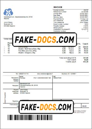 Finland SpiceImport Ltd invoice template in Word and PDF format, fully editable Finland SpiceImport Ltd invoice template in Word and PDF format, fully editable