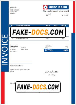 USA HDFC invoice template in Word and PDF format, fully editable USA HDFC invoice template in Word and PDF format, fully editable