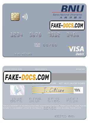 Timor-Leste Banco Nacional Ultramarino building visa debit card template in PSD format