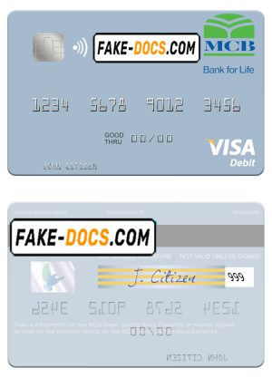 United Arab Emirates MCB Bank visa debit card template in PSD format