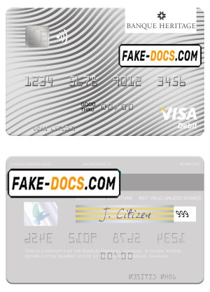 Uruguay Banque Heritage visa debit card template in PSD format