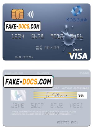 Uzbekistan KDB Bank visa debit card template in PSD format