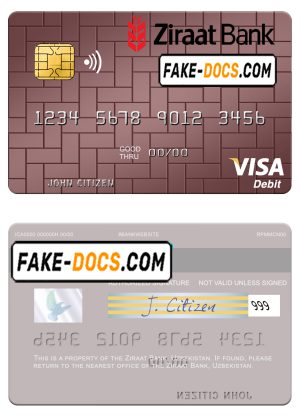 Uzbekistan Ziraat Bank visa debit card template in PSD format