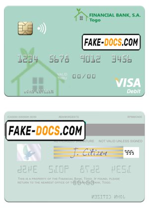 Togo Financial Bank visa debit card template in PSD format Togo Financial Bank visa debit card template in PSD format