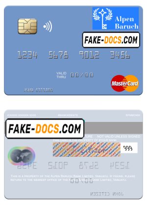 Vanuatu Alpen Baruch Bank Limited mastercard template in PSD format