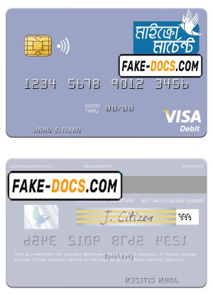 Vanuatu Asia Merchant Bank Limited visa debit card template in PSD format