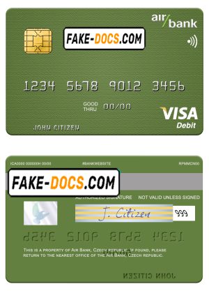 Czech Air Bank visa debit card template in PSD format