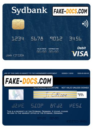 Denmark Sydbank visa debit card template in PSD format