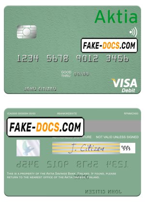 Finland Aktia Savings Bank visa debit card template in PSD format, fully editable