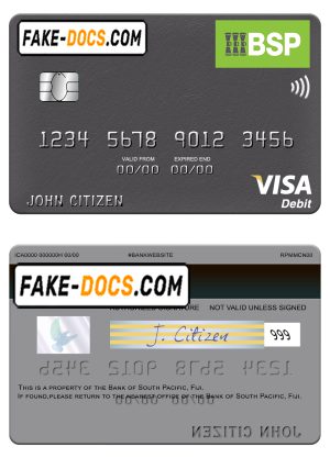 Fiji Bank of South Pacific visa debit card template in PSD format
