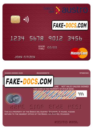 Ecuador Banco del Austro mastercard template in PSD format Ecuador Banco del Austro mastercard template in PSD format