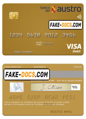 Ecuador Banco del Austro visa debit card mastercard template in PSD format Ecuador Banco del Austro visa debit card mastercard template in PSD format