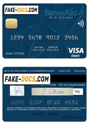 El Salvador Banco Azul de El Salvador visa debit card template in PSD format El Salvador Banco Azul de El Salvador visa debit card template in PSD format