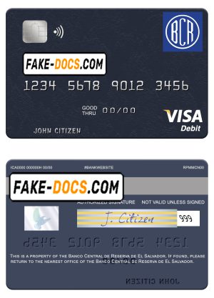 El Salvador Banco Central de Reserva de El Salvador visa debit card template in PSD format El Salvador Banco Central de Reserva de El Salvador visa debit card template in PSD format