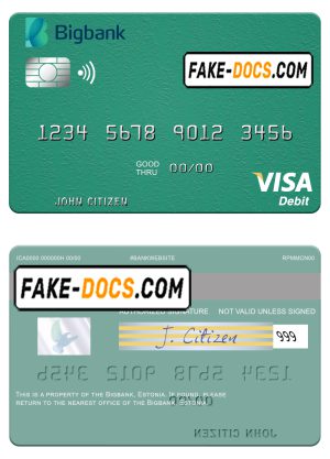 Estonia Bigbank visa debit card template in PSD format Estonia Bigbank visa debit card template in PSD format