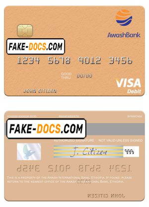 Ethiopia Awash International Bank visa debit card template in PSD format Ethiopia Awash International Bank visa debit card template in PSD format