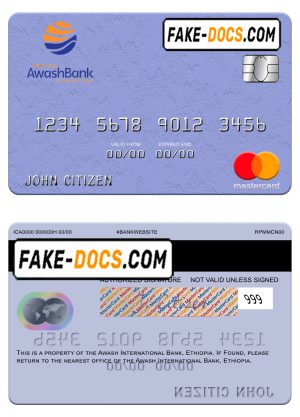 Ethiopia Awash International Bank mastercard credit card template in PSD format Ethiopia Awash International Bank mastercard credit card template in PSD format