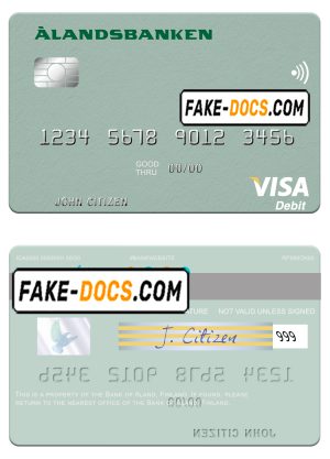 Finland Bank of Aland visa debit credit card template in PSD format