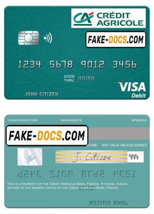 France Credit Agricole Bank visa debit card template in PSD format