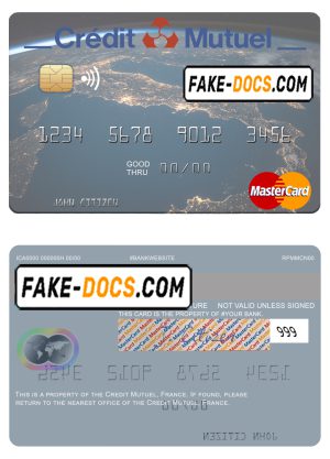 France Credit Mutuel Bank mastercard credit card template in PSD format