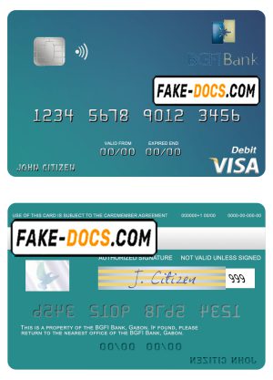 Gabon BGFI Bank visa debit card template in PSD format