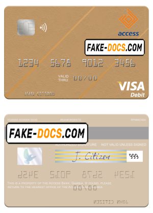 Gambia Access Bank visa debit card template in PSD format