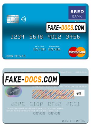 Fiji BRED Bank mastercard credit card template in PSD format