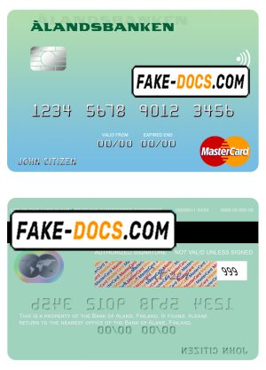 Finland Bank of Aland mastercard credit card template in PSD format