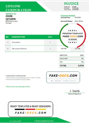 Georgia Lifeline Corporation invoice template in Word and PDF format, fully editable