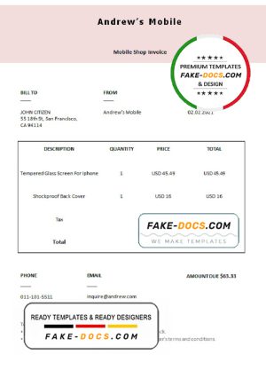 USA Andrew’s Mobile invoice template in Word and PDF format, fully editable USA Andrew’s Mobile invoice template in Word and PDF format, fully editable
